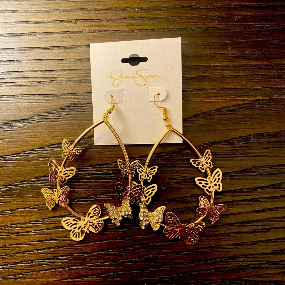 NEW Jessica Simpson butterfly hoop earrings